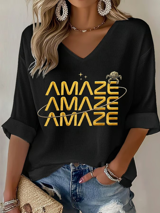 Amaze Quote V-Neck Long Sleeve Shirt Project Hail Movie Eridian Humor Space Gift For Movie Fans