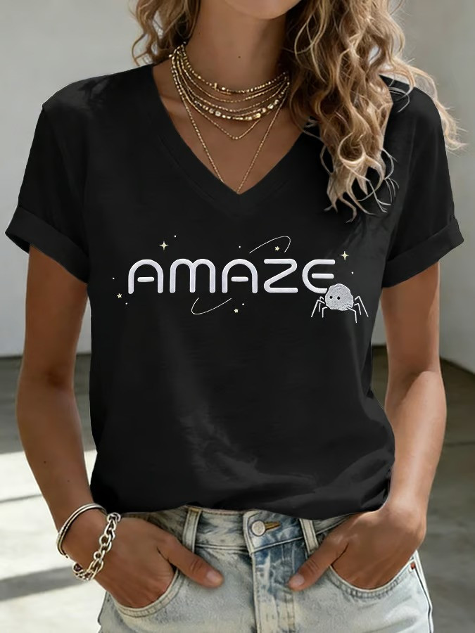 Amaze Script V-Neck Shirt Project Hail Movie Rocky Space Humor Gift For Film Fans