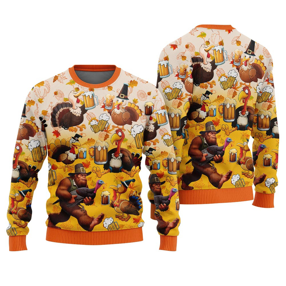 Amazing Bigfoot Turkey Thanksgiving Thanksgiving Ugly Sweater Custom Christmas Sweatshirt for Family Matching