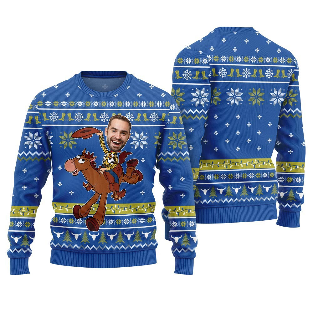 Amazing Cowboy Ugly Christmas Sweater Custom Face Royal Christmas Vacation Sweater