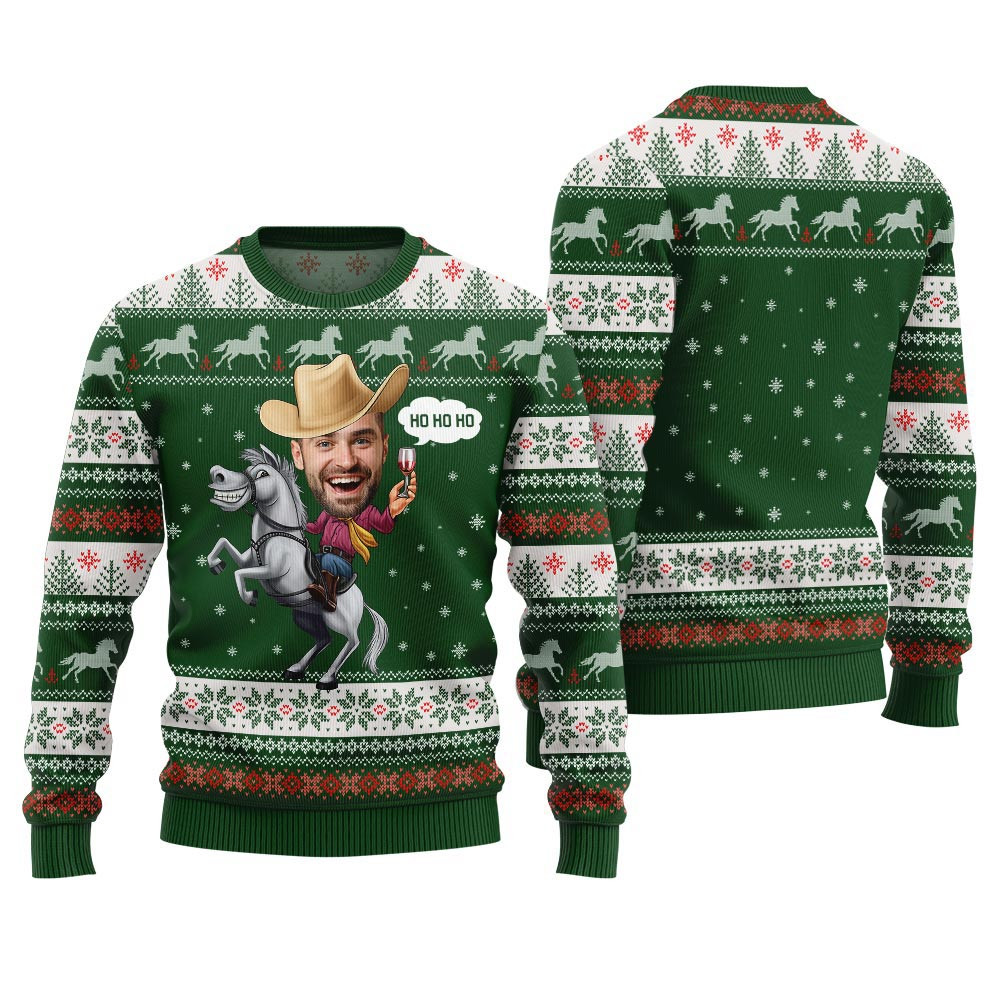 Amazing Cowboys Green Christmas Ugly Sweater Customize Face Ugly Christmas Sweaters For Sale