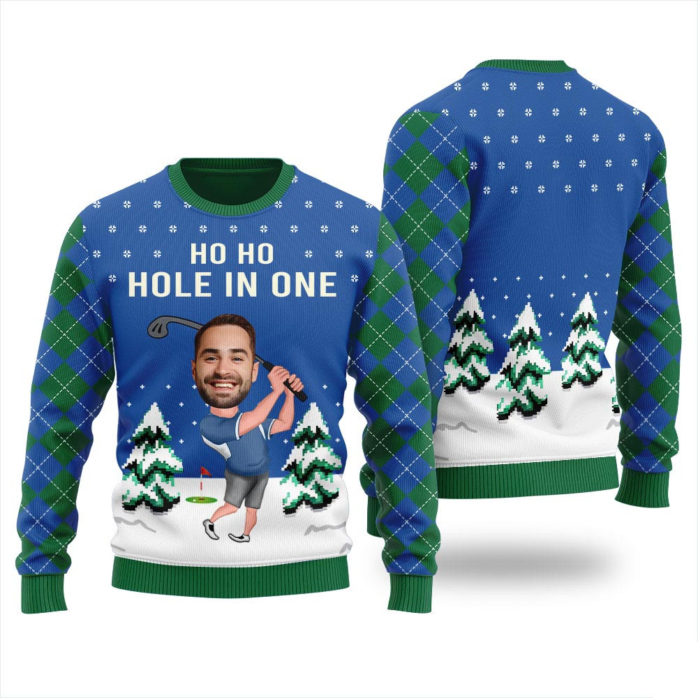 Amazing Custom Face Golf Player Ugly Christmas Sweater Royal Secret Santa Gifts For Her