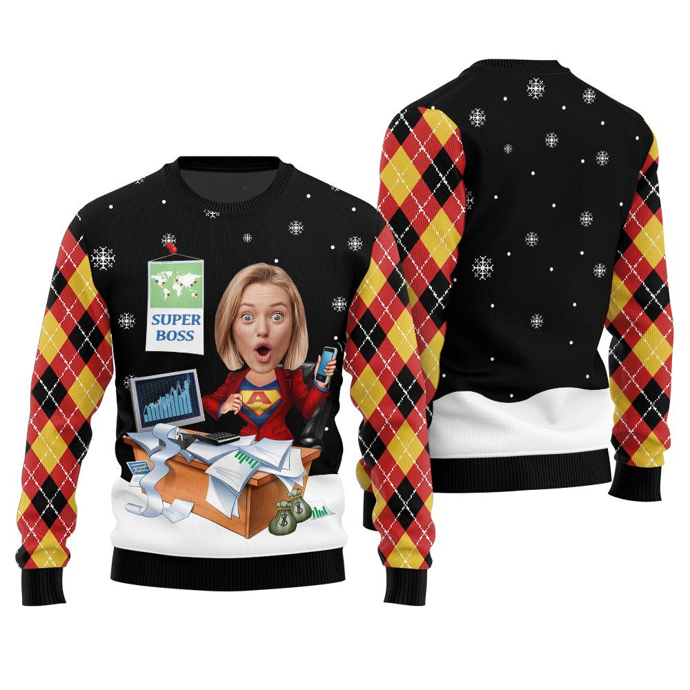 Amazing Custom Face Super Mom Funny Holiday Sweaters Black
