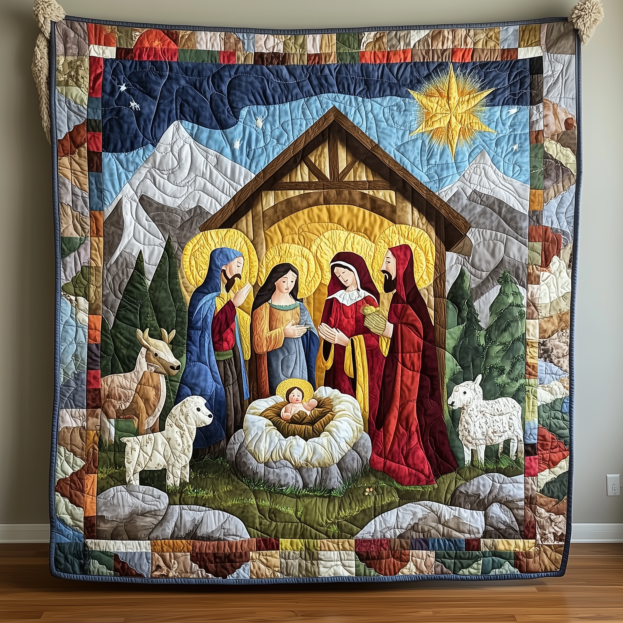 Amazing Grace Jesus Birth Quilted Blanket Skirt Nativity Scene Jesus Gifts For Christmas