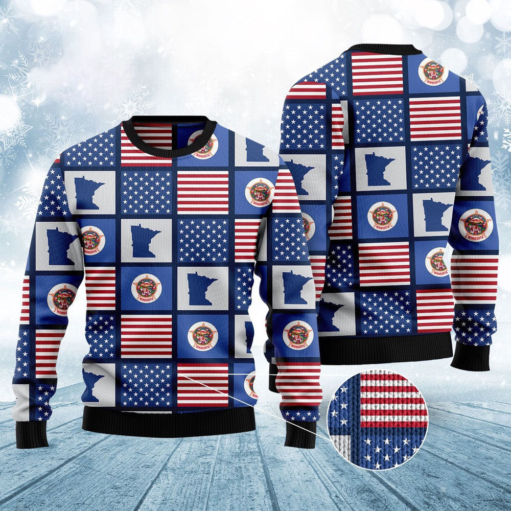 Amazing Minnesota American Flag Ugly Christmas Sweater Funny Ugly Christmas Sweater Holiday Gifts