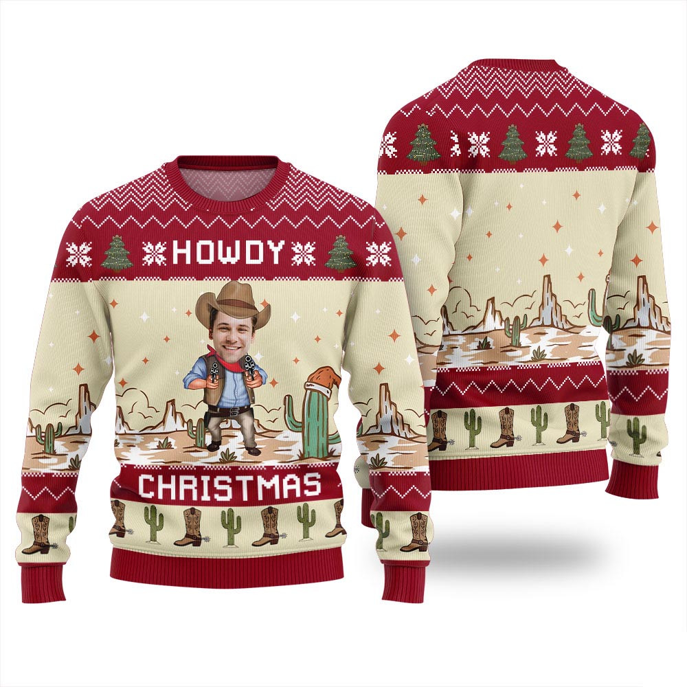Amazing Personalized Cowboy Ugly Christmas Sweaters Red Funny Ugly Christmas Sweater