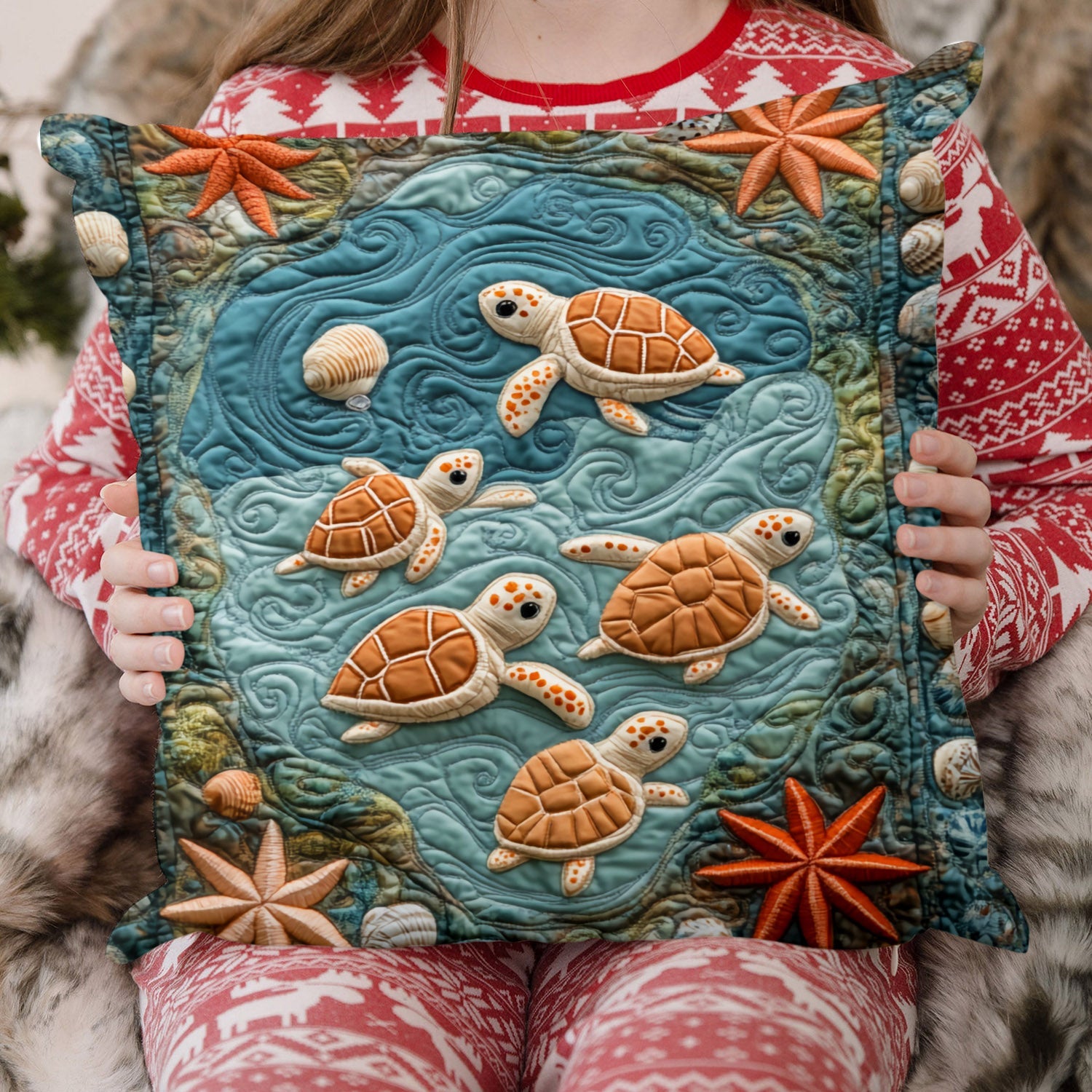 Amazing Turtles Quilted Pillow Case Christmas Pillow Cover Gift Idea