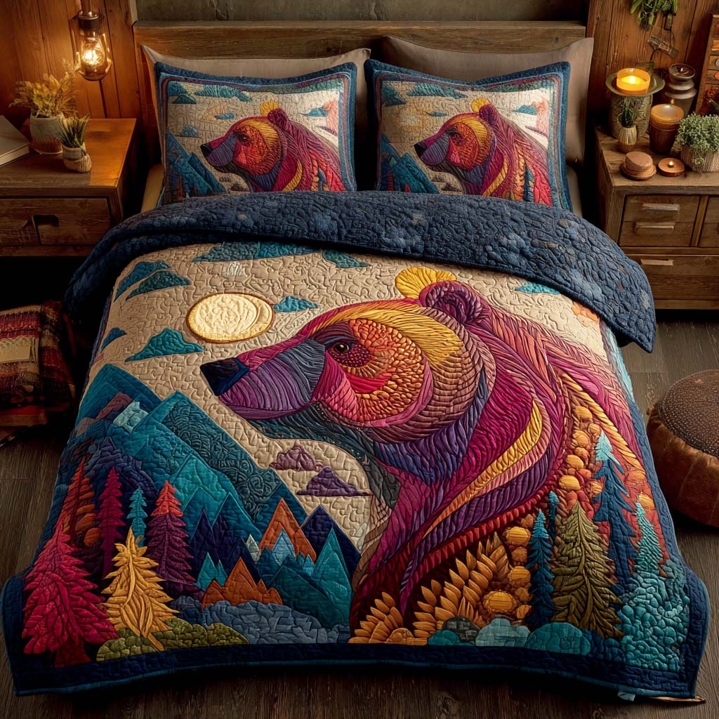 Amber Blaze Quilted Bedding Set Bed Room Decoration Cute Bear Gifts For Him Her