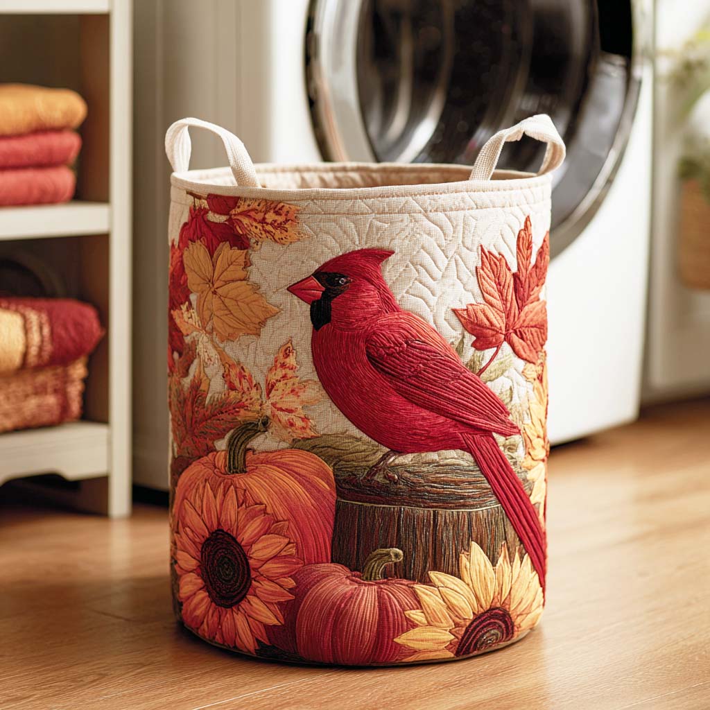 Amber Cardinal Quilted Laundry Basket Holiday Season Merch