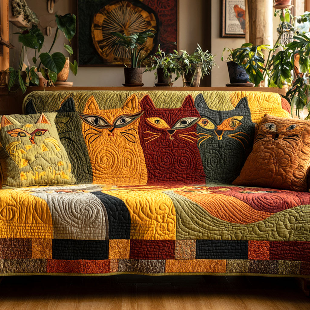 Amber Eyes Quilted Sofa Cover Home Decor Christmas Gift Ideas For Cats