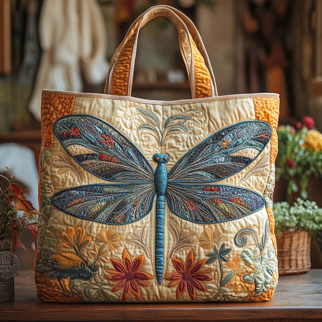 Amber Garden Bloom Quilted Tote Bag Best Dragonfly Gifts For Christmas