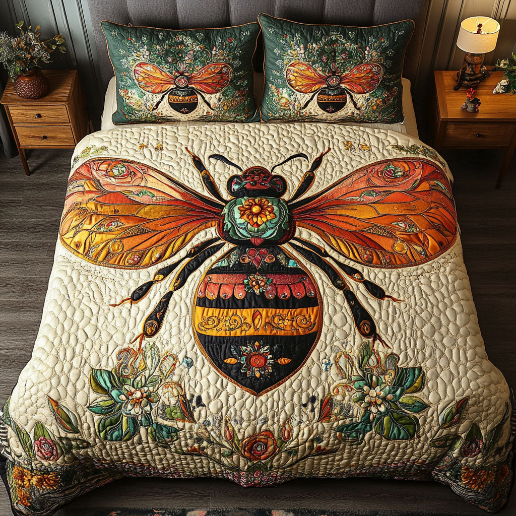 Amber Glow Bee Quilted Bedding Set Best Bedspread Set Bee Gifts And Merchandise