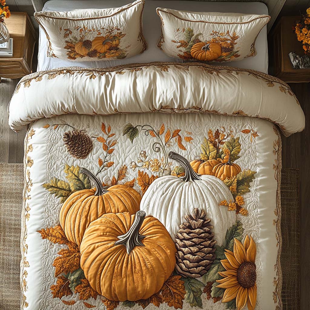 Amber Harvest Days Quilted Bedding Set Cute Room Decor Autumn Presents
