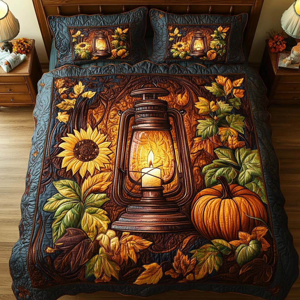 Amber Harvest Dreams Quilted Bedding Set Cute Room Decor Fun Fall Gift Ideas