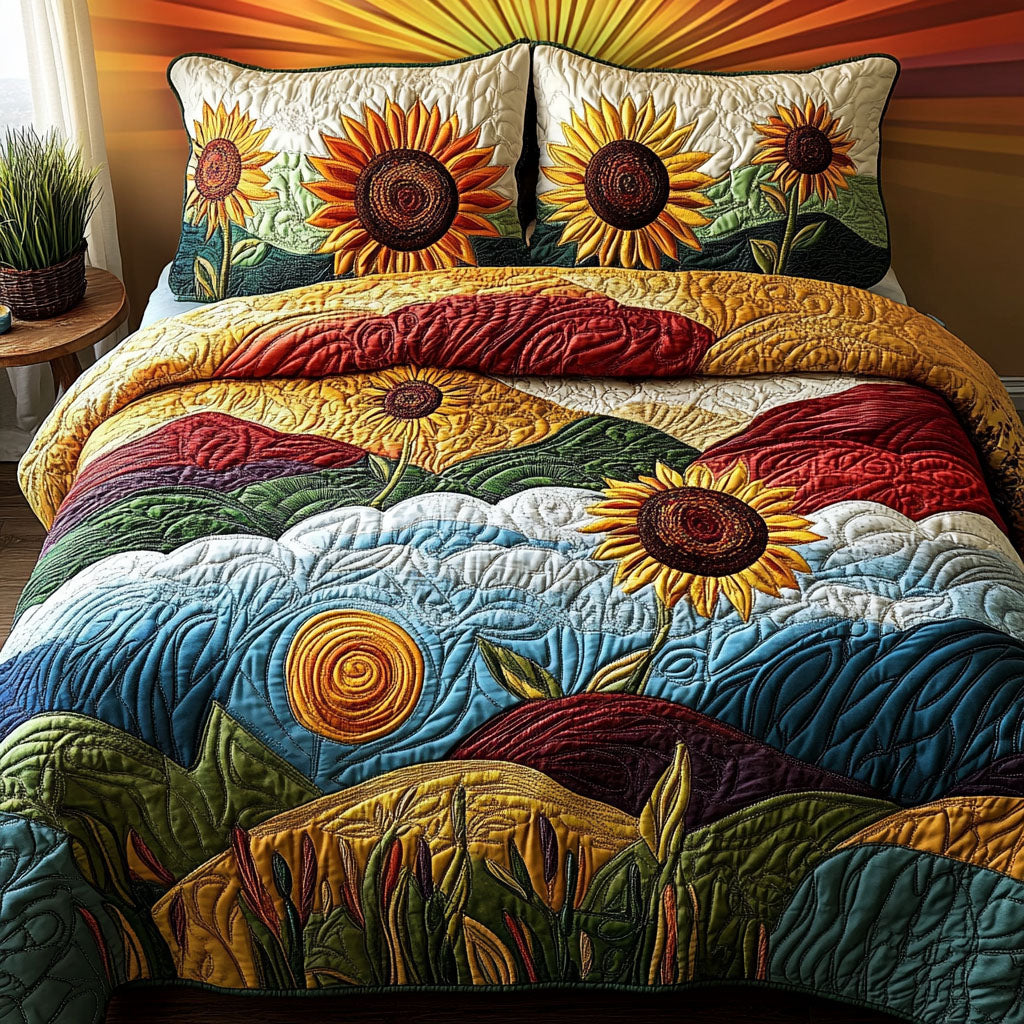Amber Horizon Delight Quilted Bedding Set Best Bedspread Set Sunflower Gifts For Her