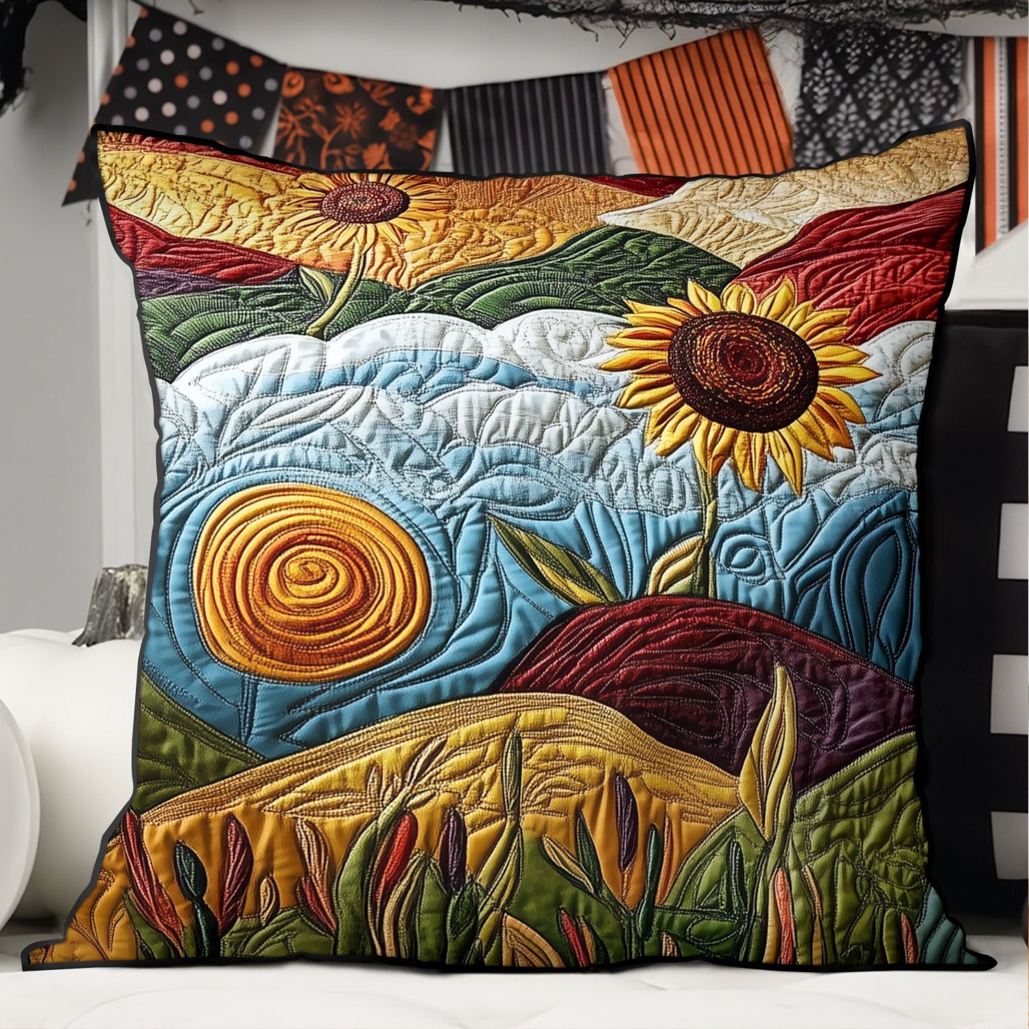 Amber Horizon Delight Quilted Pillow Case Best Cool Pillow Cases Gifts For Sunflower Lovers