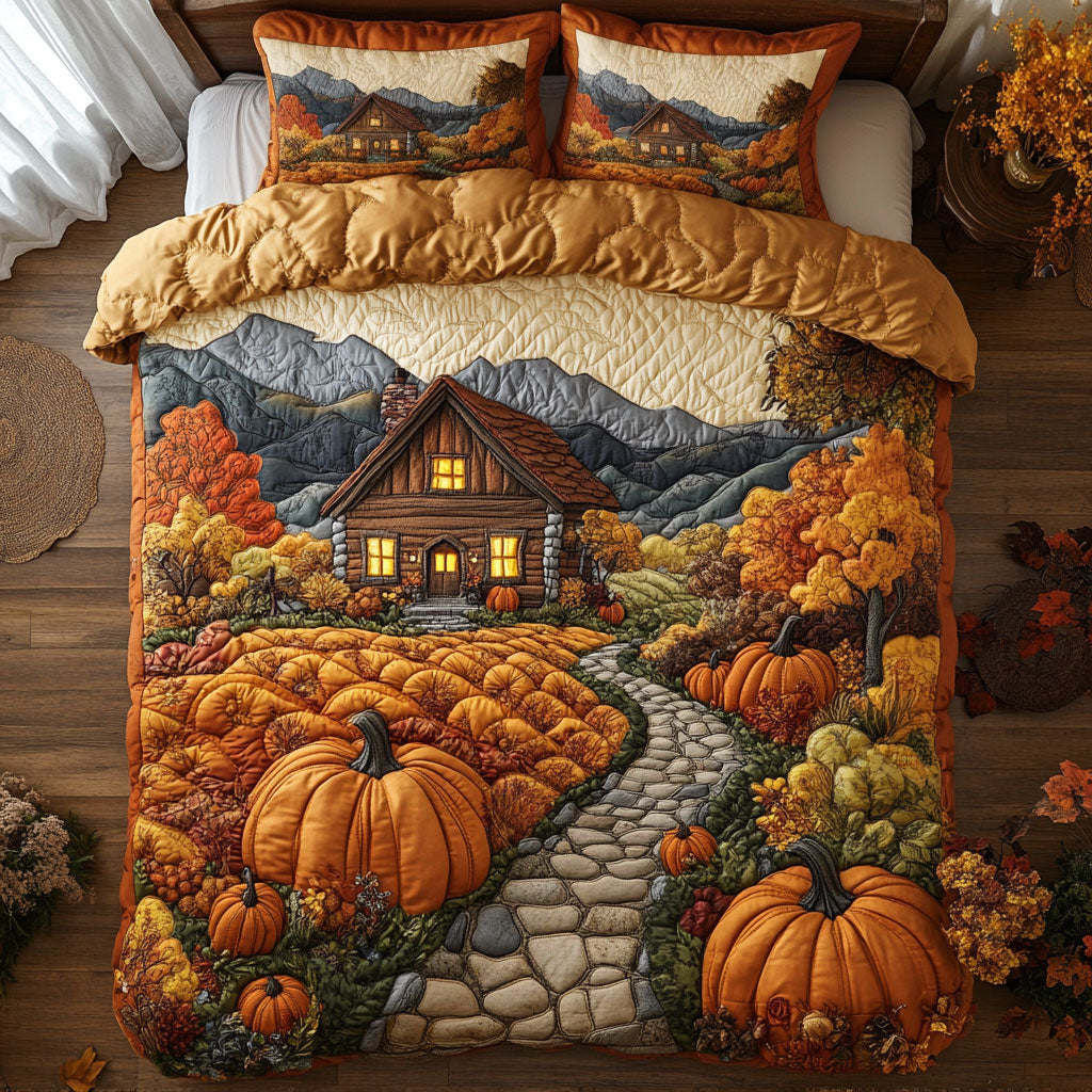 Amber Horizon Quilted Bedding Set Duvet Cover Bedspread Bedroom Decor Presents