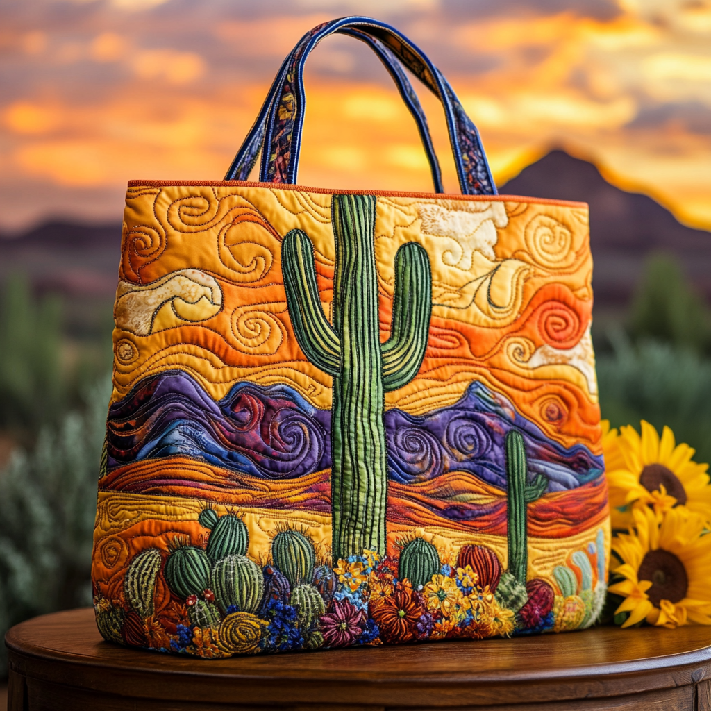 Amber Horizon Quilted Tote Bag Cactus Related Gifts For Friends