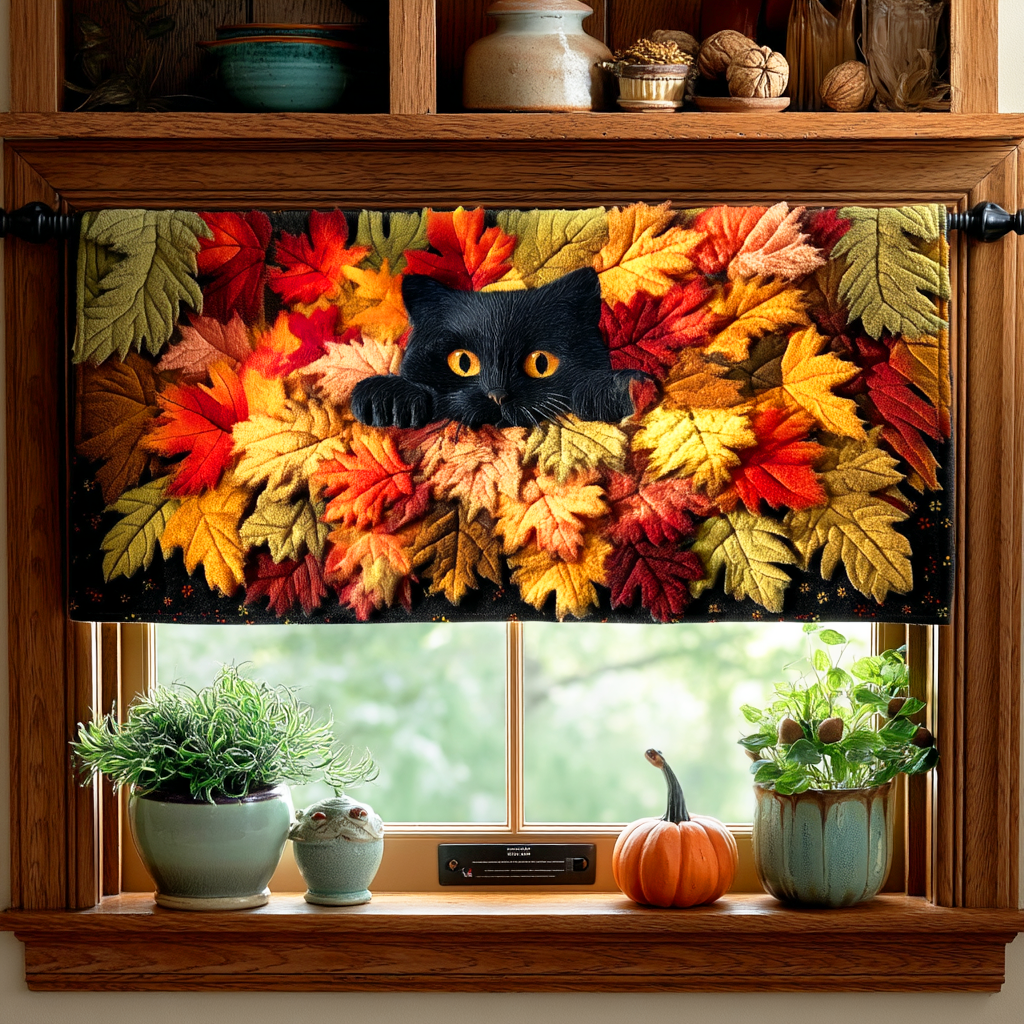 Amber Leaf Quilted Valance Door Entrance Decor Christmas Gift Ideas For Cat Lovers