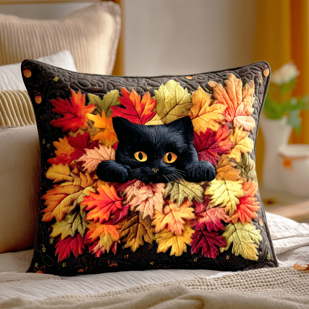 Amber Leaf Shadow Quilted Pillow Case Decorative Throw Pillow Covers Best Cat Gifts For Christmas