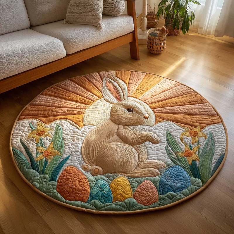 Amber Meadow Quilted Round Mat Boho Home Decor Cozy Living Room Gift For Her