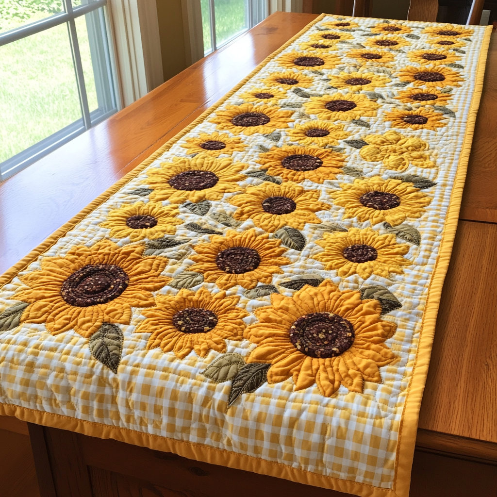 Amber Meadow Quilted Table Runner Kitchen Decor Sunflower Gifts For Grandma