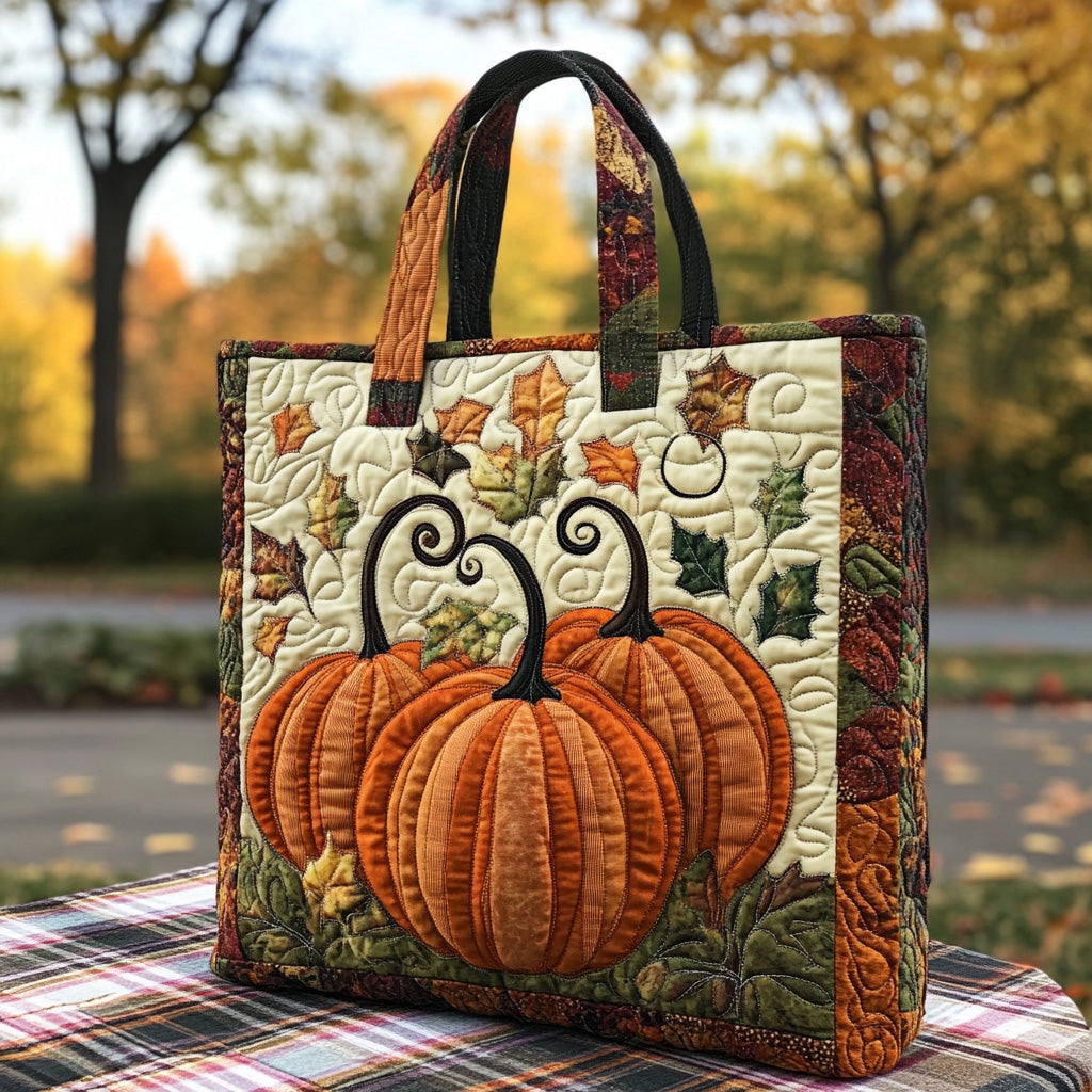 Amber Pumpkin Quilted Tote Bag Fall Autumn Season Gifts
