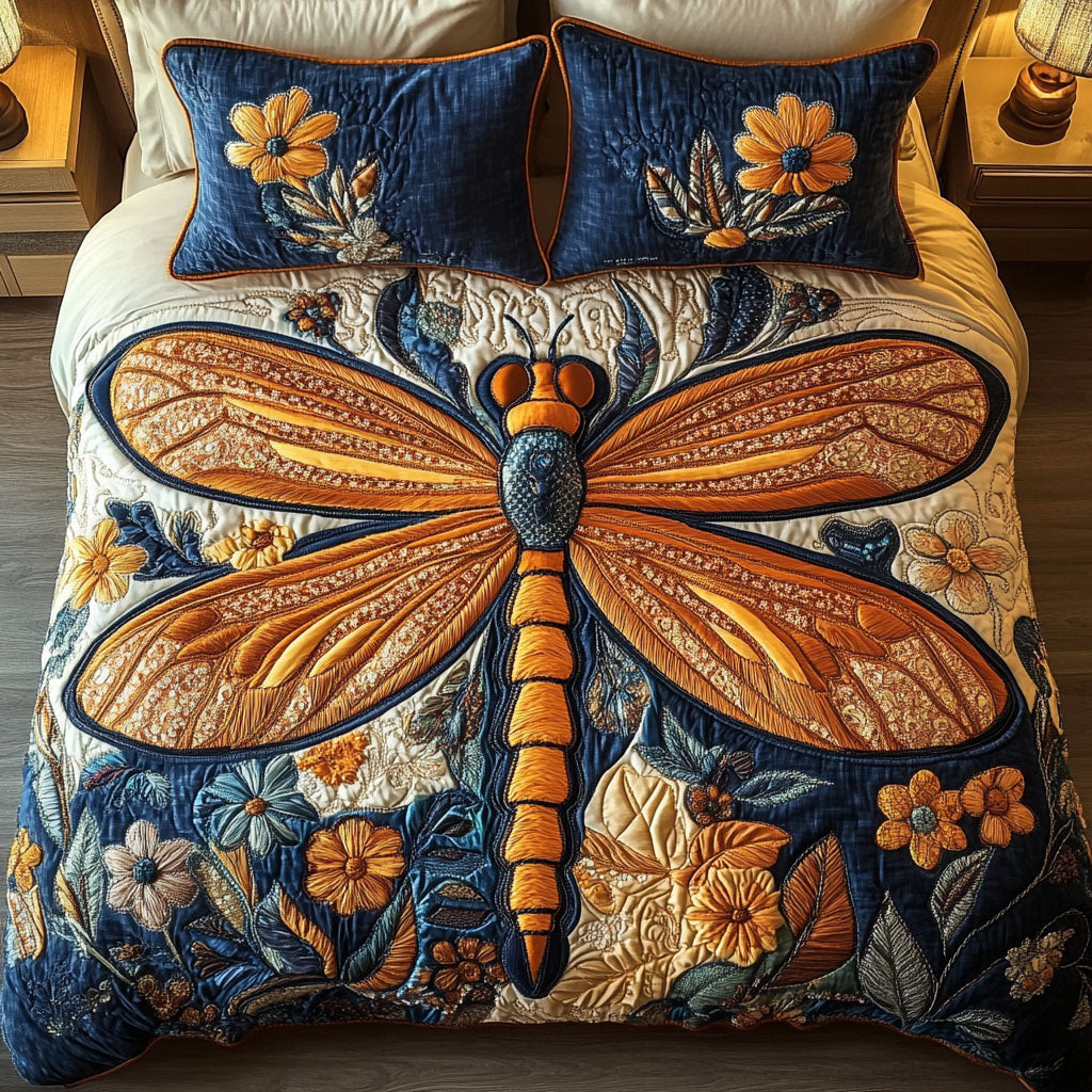 Amber Radiance Quilted Bedding Set Best Bed Sheet Set Dragonfly Christmas Gifts