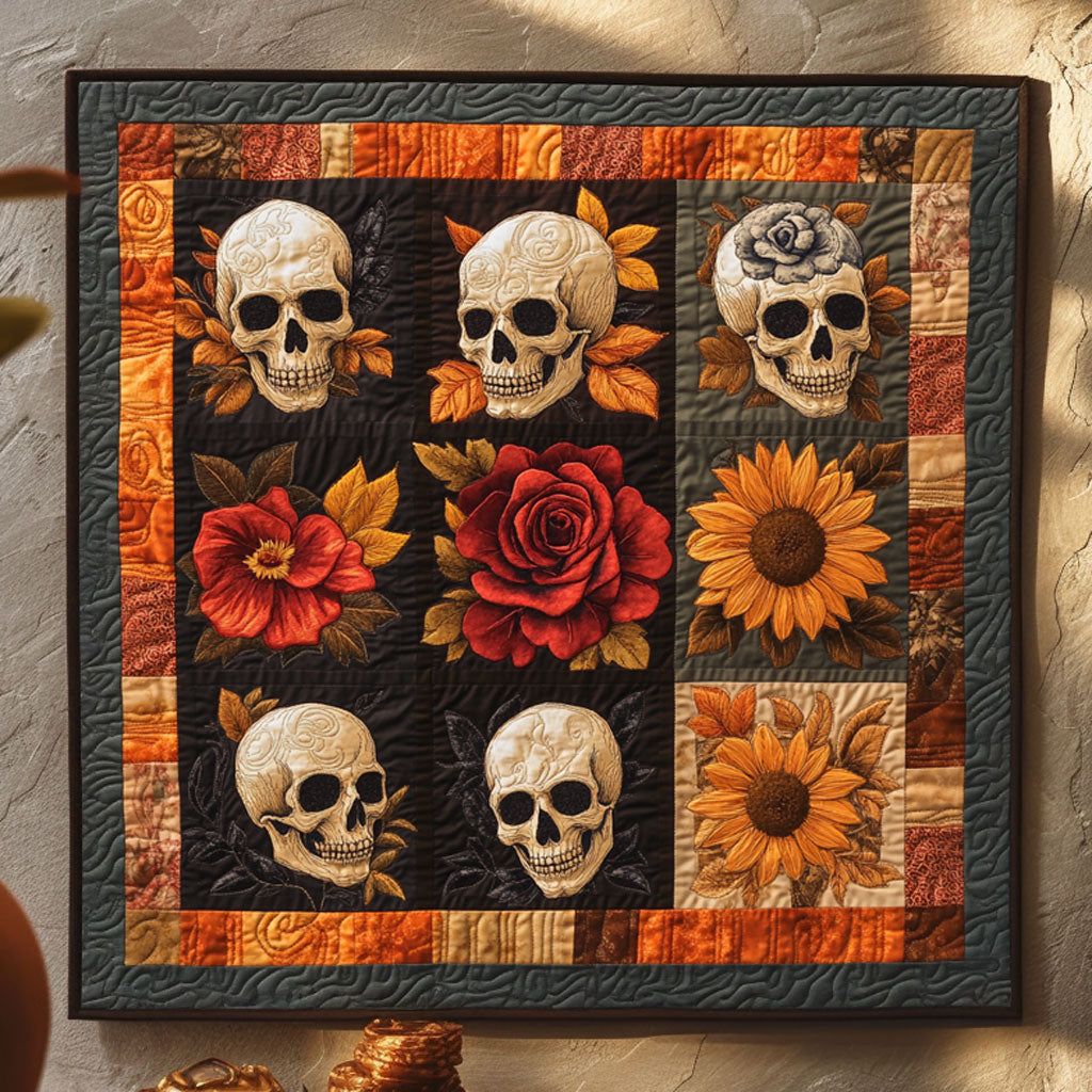 Amber Skull Quilt Blanket Flowers Christmas Gifts With Skulls On Them