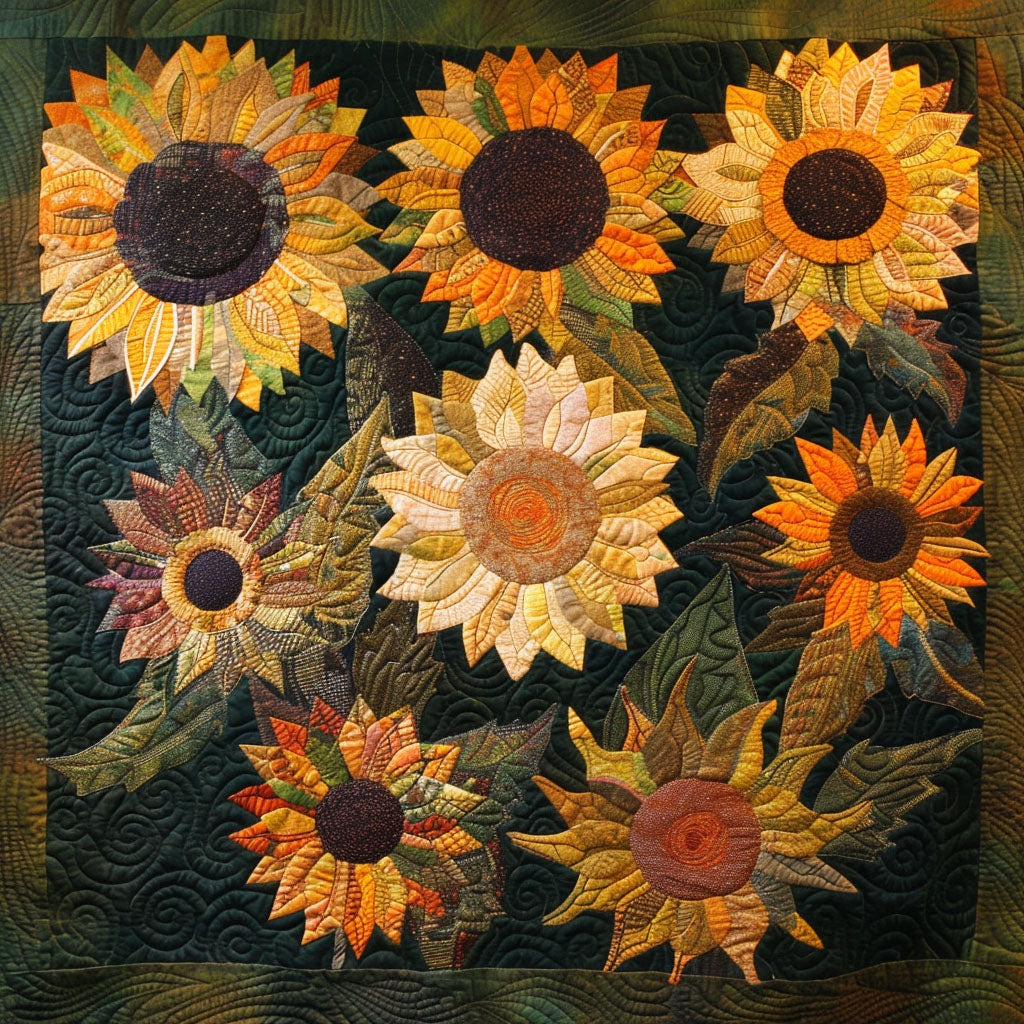 Amber Sunflower Delight Quilted Blanket Sunflower Throw Blanket