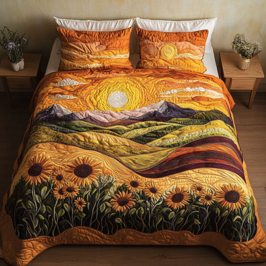 Amber Sunset Peaks Quilted Bedding Set Heartwarming Bedding Gift for Loved Ones