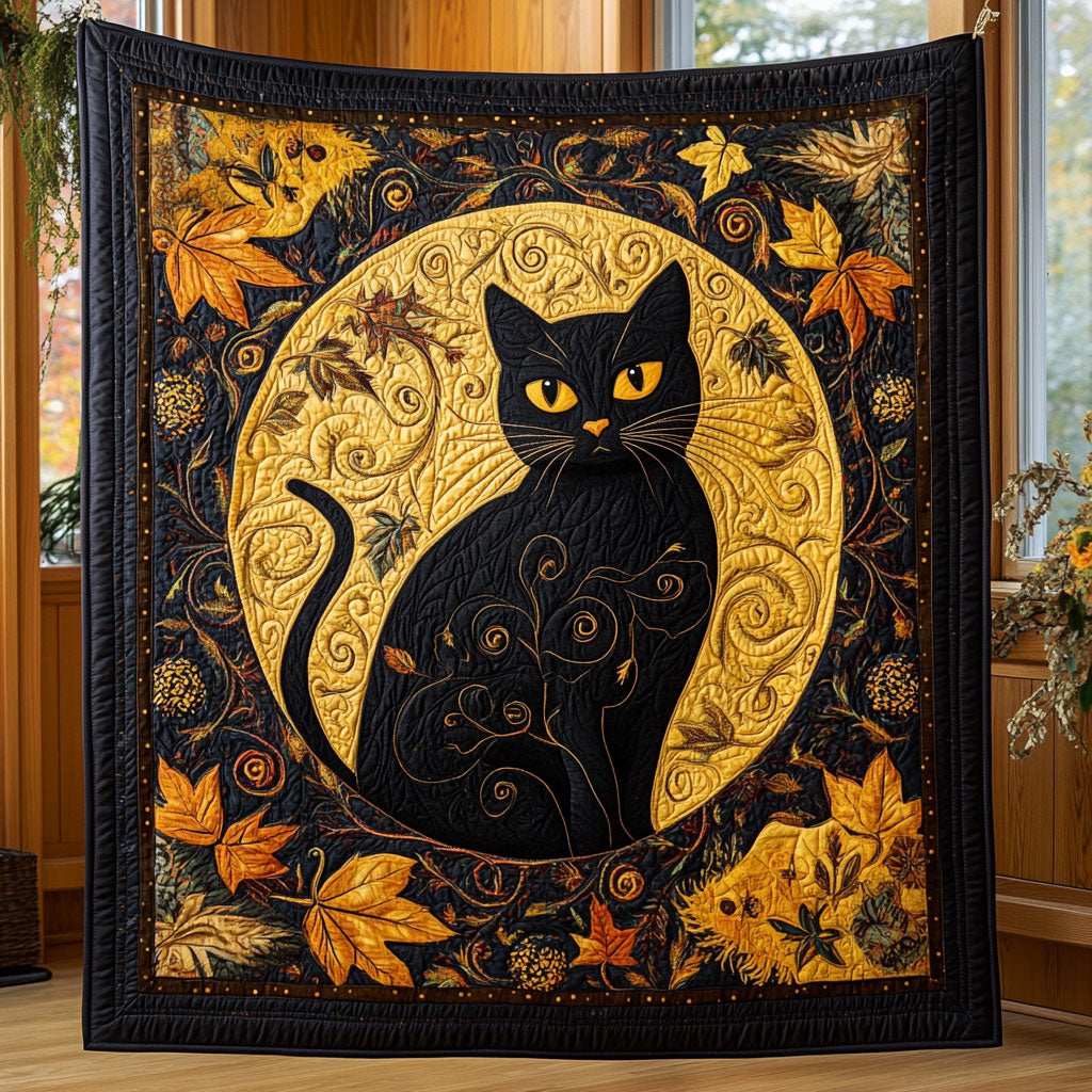 Amber Watcher Quilt Blanket Autumn Themed Xmas Gifts For Black Cat Lovers