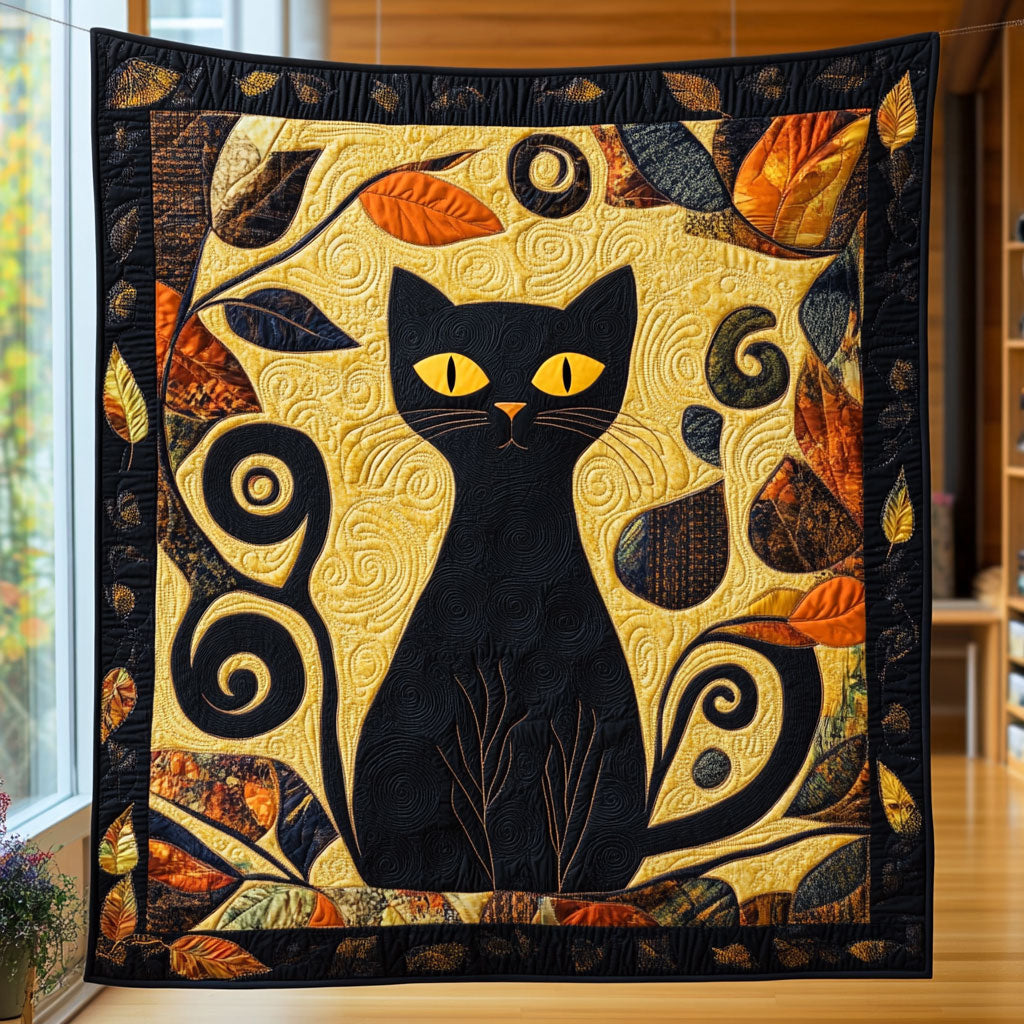 Amber Whirl Quilt Blanket Autumn Themed Christmas Gifts For Black Cat Owners