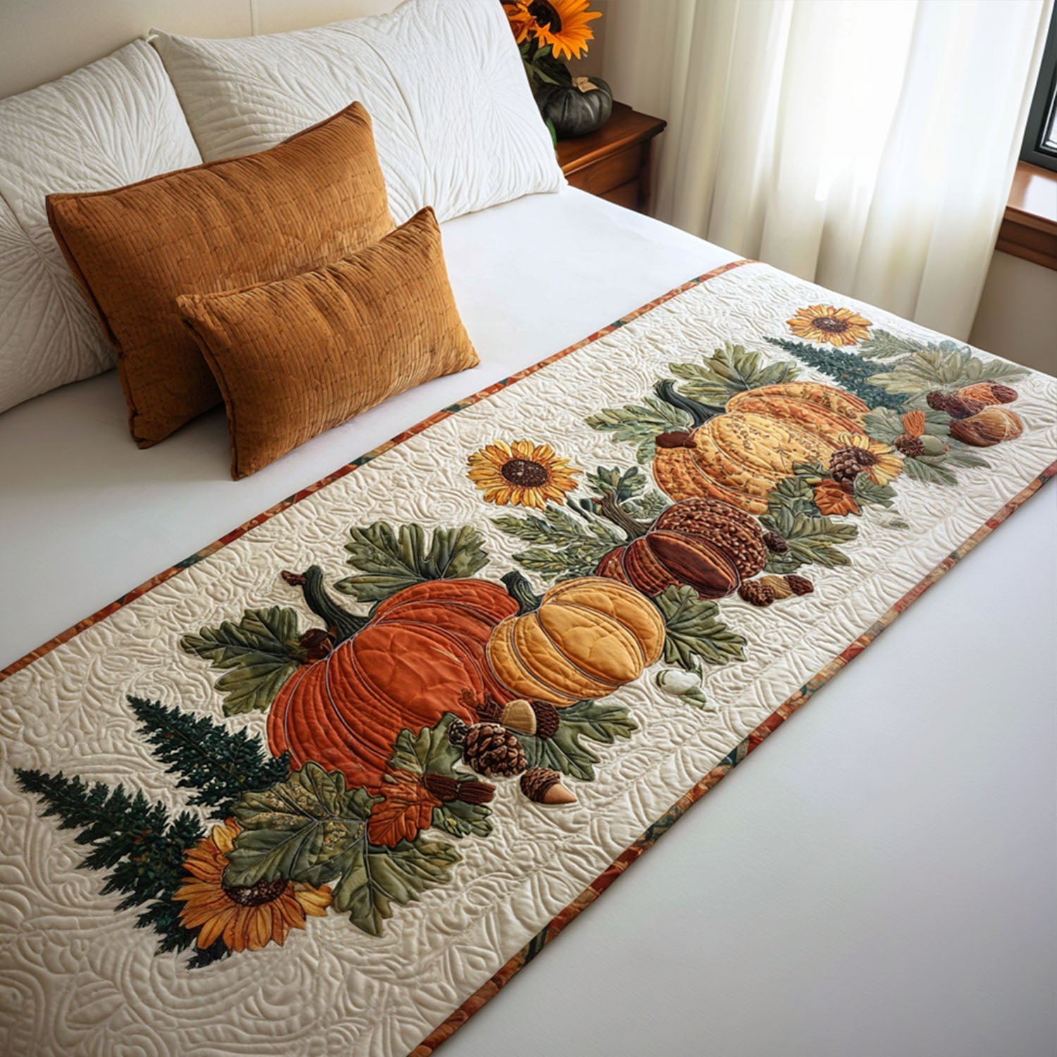 Amber Whispers Quilted Bed Runner Bedroom Holiday Decor Gifts For Family