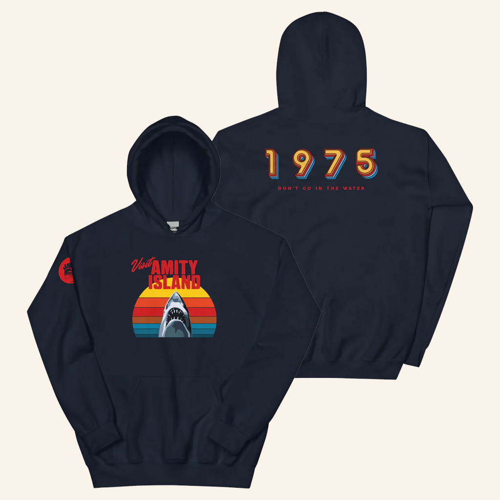 AMC Theatres Merch Jaws 50th Anniversary Visit Amity Island Hoodie Gifts For Movie Fans AMC Theatres Merch Jaws 50th Anniversary Visit Amity Island Hoodie Gifts For Movie Fans