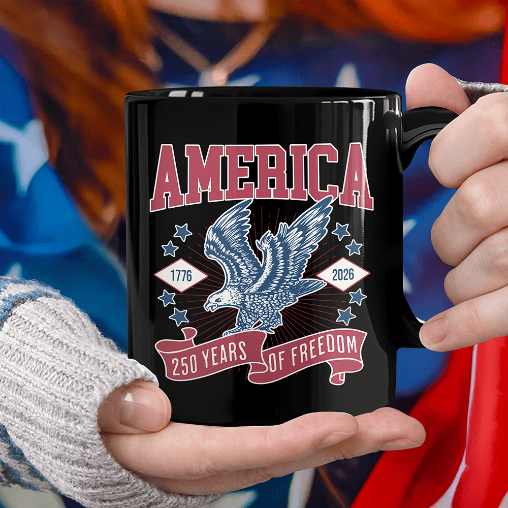 America 1776 2026 250 Years Of Freedom Black Mug America's 250Th Birthday Present Ideas