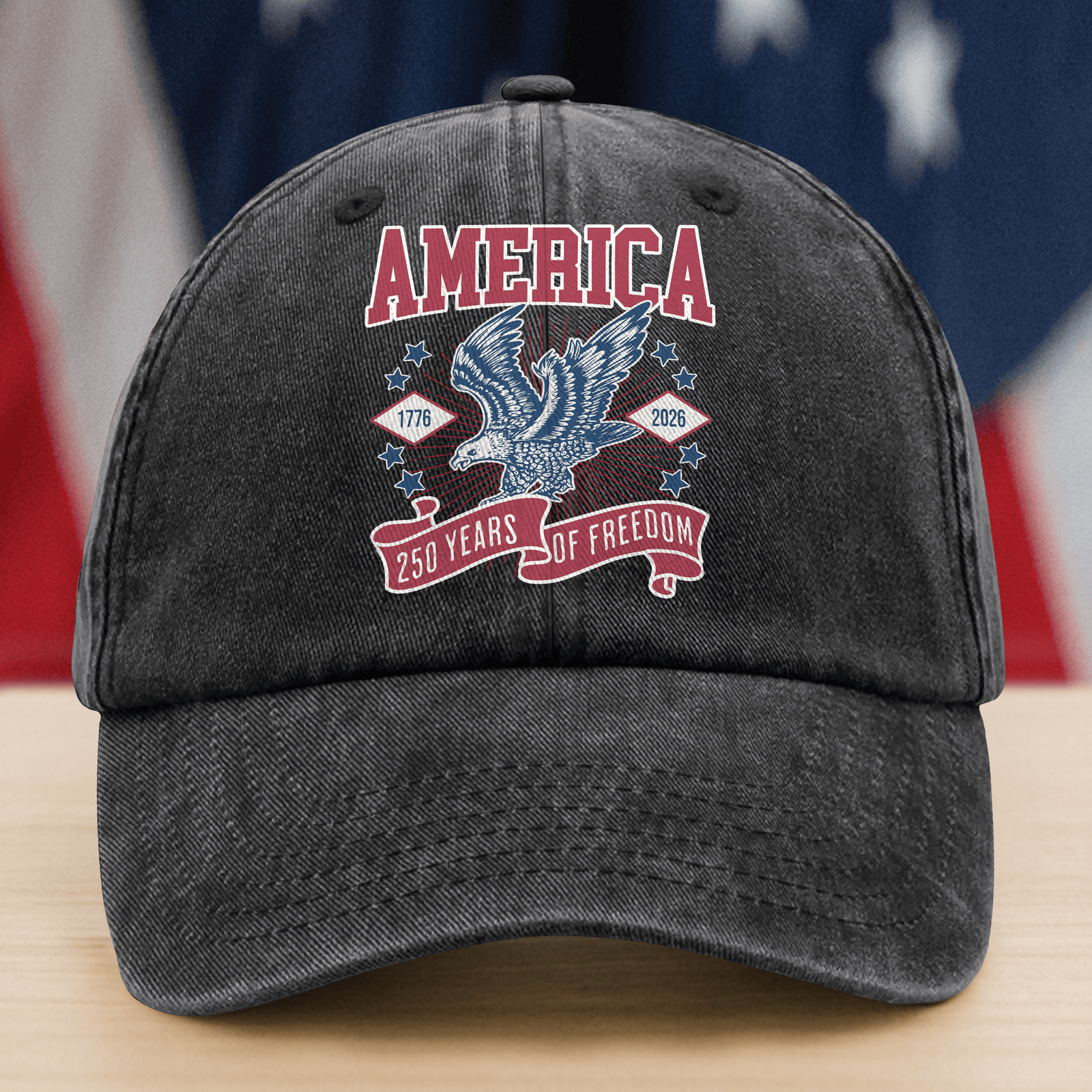 America 1776 - 2026 250 Years Of Freedom Washed Denim Baseball Cap America 250 Merchandise Patriotic Presents