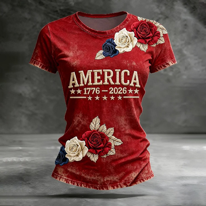 America 1776 2026 Floral Vintage T-Shirt American Patriot Clothes Independence Day 2026 Gift