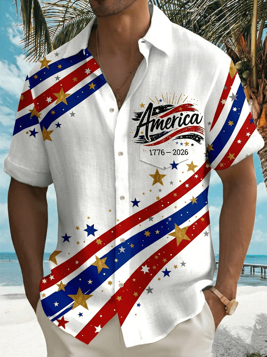 America 1776 2026 Hawaiian Button Shirt 4Th Of July Clothing Gift For Husband