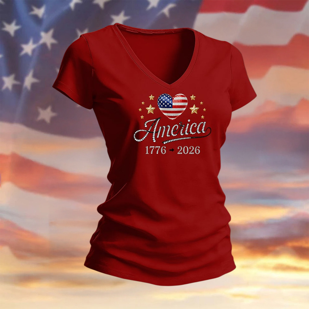 America 1776 2026 Patriotic V-Neck Shirt Independence Day 2026 Merch Best Gift For Patriots