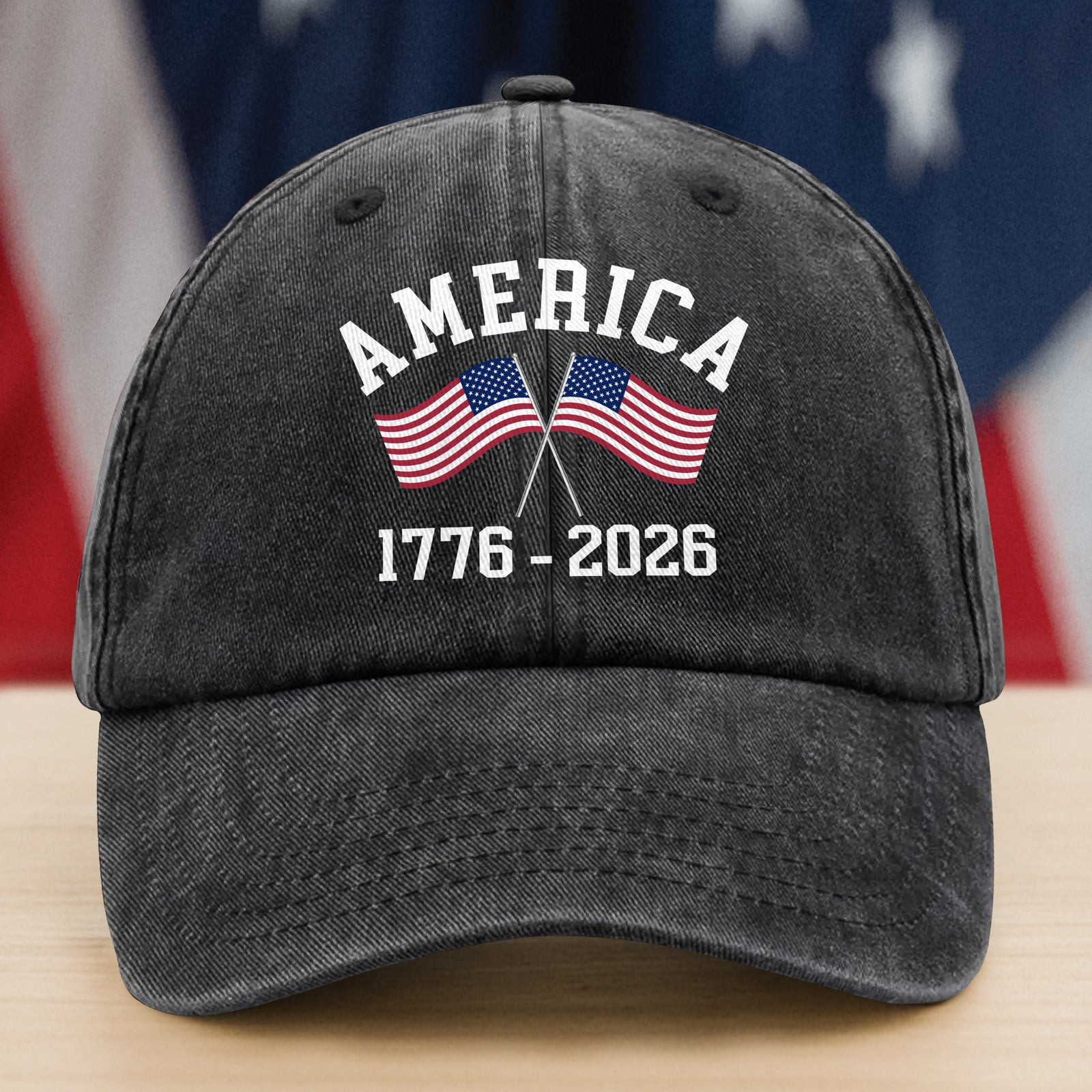 America 1776 - 2026 Us Flag Washed Denim Baseball Cap America 250 Merchandise Patriotic Gift Ideas