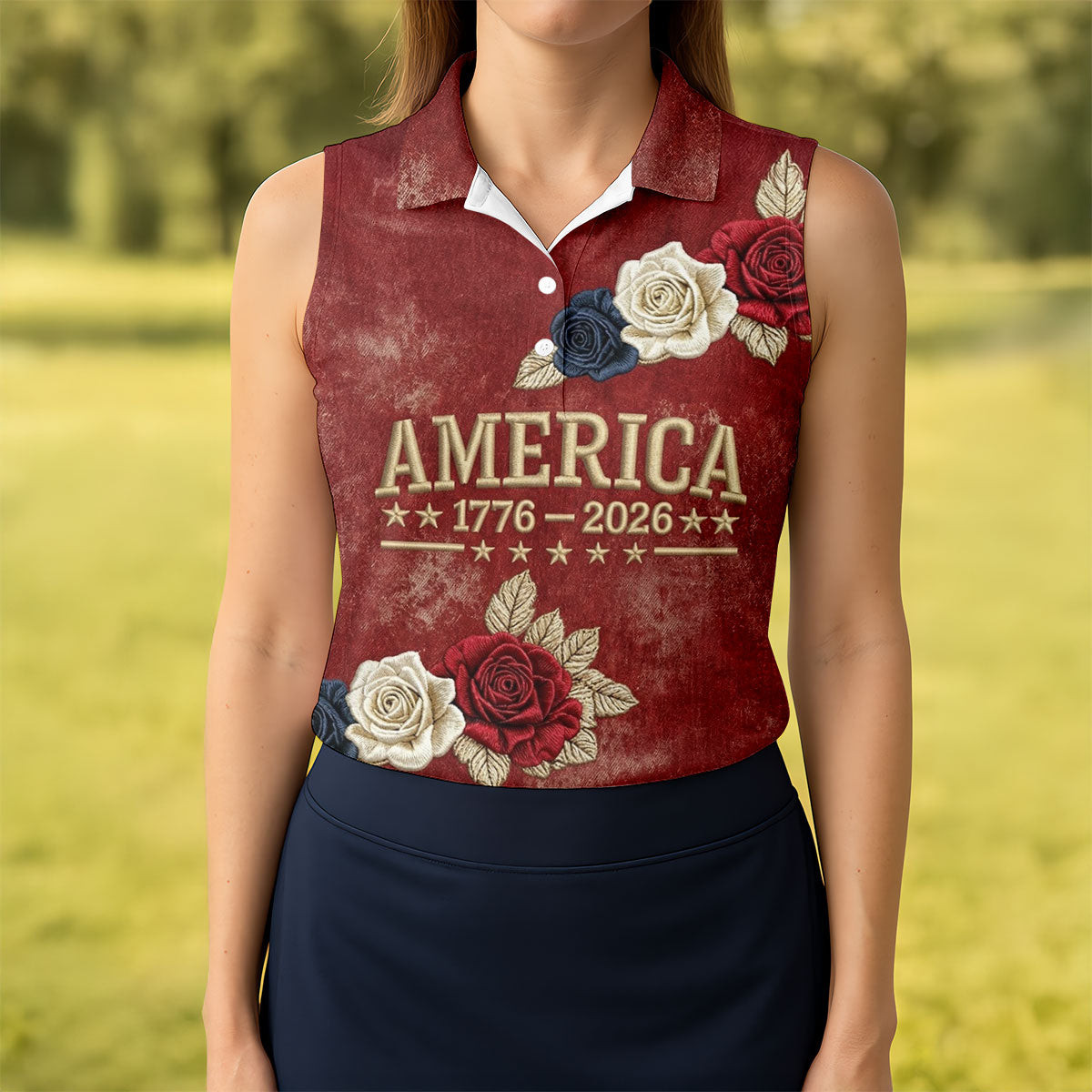 America 1776 2026 Vintage Roses Golf Polo Shirt July 4Th Golf Shirts Gifts For Female Golfers
