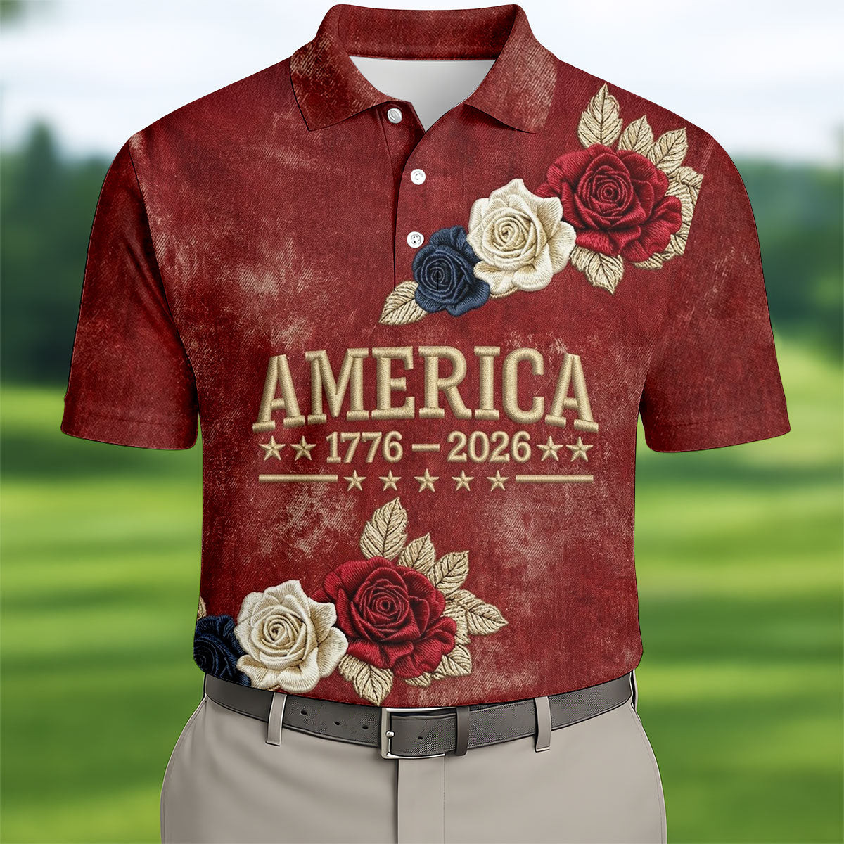 America 1776 2026 Vintage Roses Golf Polo Shirt July 4Th Golf Shirts Golf Gifts For Golfers