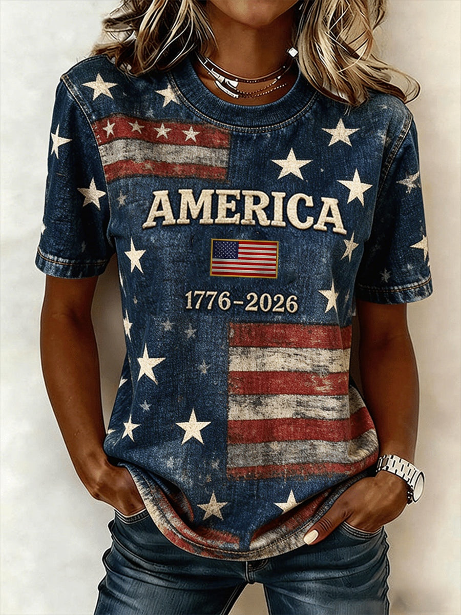 America 1776 2026 Vintage Stars Graphic Tees Women Patriotic T Shirt 250th Anniversary Gift