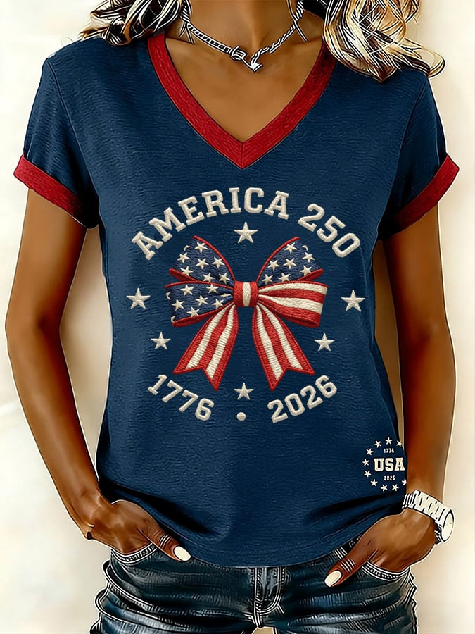 America 250 1776 2026 V-Neck Shirt 4Th Of July Clothes Women Best Gift For Girl America 250 1776 2026 V-Neck Shirt 4Th Of July Clothes Women Best Gift For Girl