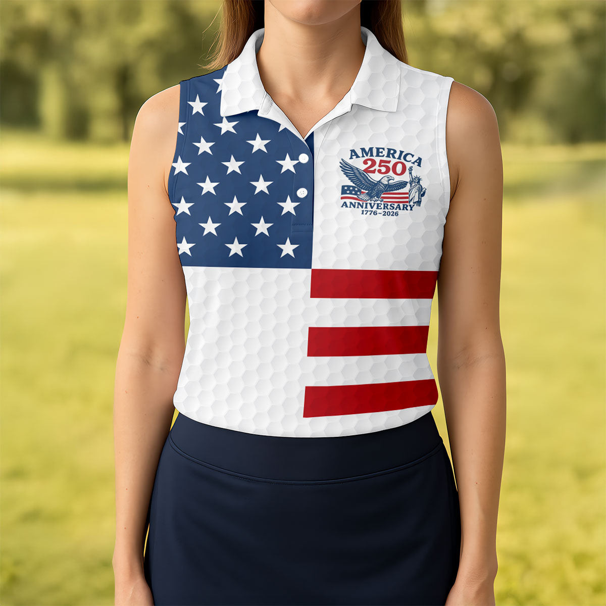 America 250 Anniversary 1776 2026 Sleeveless Polo Shirt Ladies Golf Outfits Golf Gift Ideas