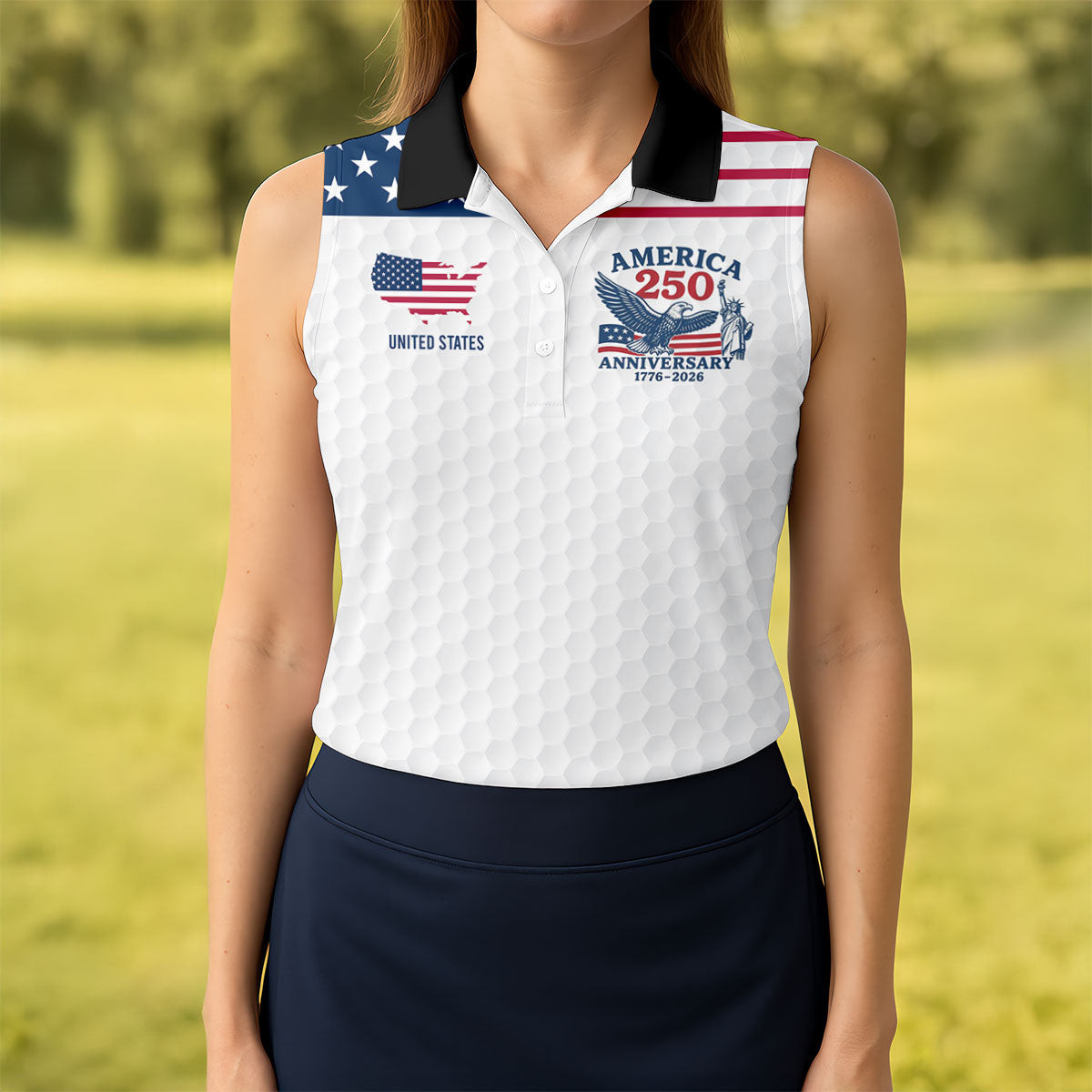 America 250 Anniversary Sleeveless Polo Shirt 4Th Of July Apparel Golf Gifts For Women