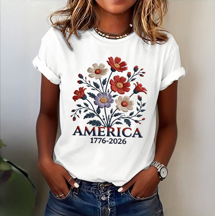 America 250 Commemorative Floral T-Shirt Independence Day 2026 Shirt Patriotic Gift