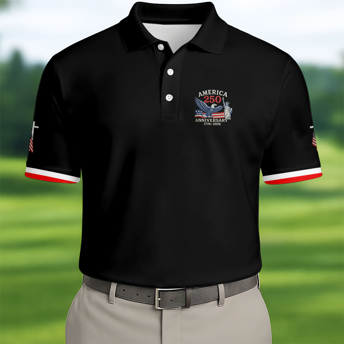 America 250 Faith Cross Golf Polo Shirt Patriotic Apparel Gifts For Male Golfers
