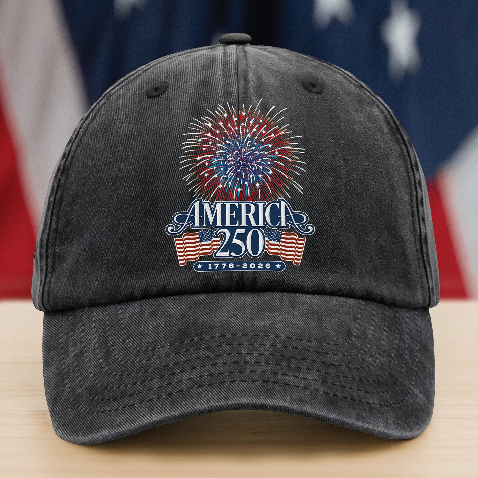 America 250 Firework Washed Denim Baseball Cap America 250 Merchandise Unique Patriotic Gifts